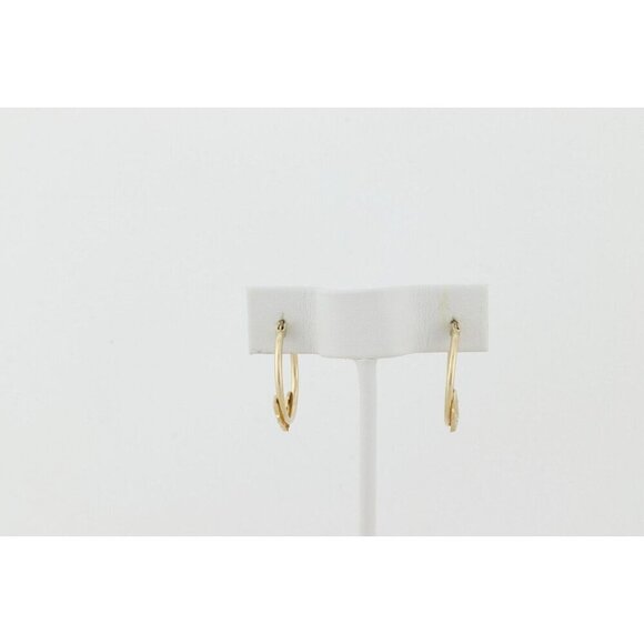 10k Yellow Gold Hoop Flower Earrings 7/8" inch Lightweight - Picture 5 of 7